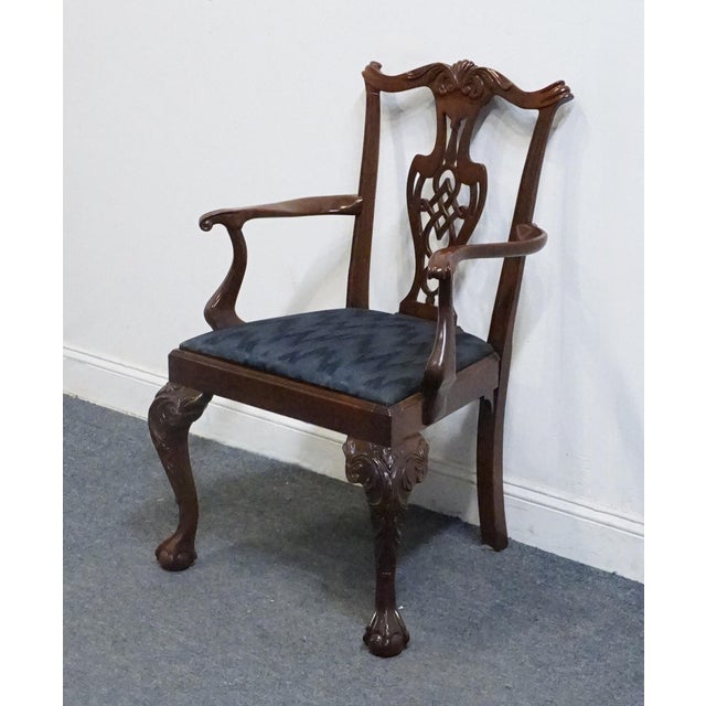 High End Vintage Solid Mahogany Traditional Chippendale Style Dining Arm Chair 102488 For Sale - Image 4 of 10