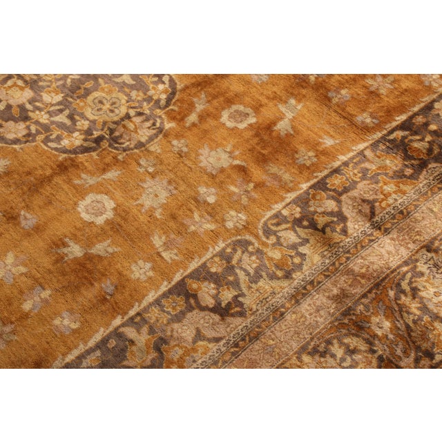 Hand-Knotted Antique Hereke Rug in Golden Beige-Brown Medallion Pattern For Sale In New York - Image 6 of 6
