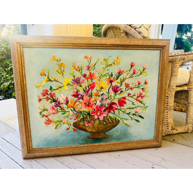 Textile Textured Oil on Canvas Botanical Painting For Sale - Image 7 of 11