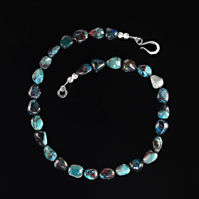 Traditional Ajd 20 Inch African Azurite Freeform Nuggets With Sterling Silver For Sale - Image 3 of 4