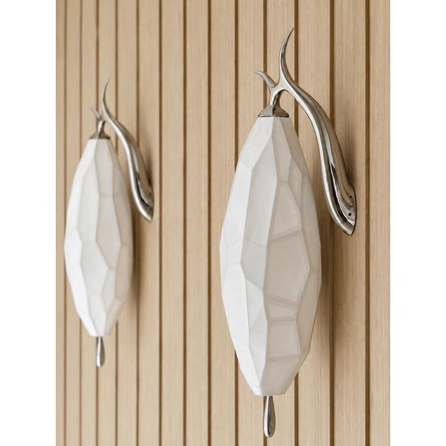 Silver Nua Sconce in Japanese Paper and Stainless Steel by Christophe Perichon For Sale - Image 8 of 9