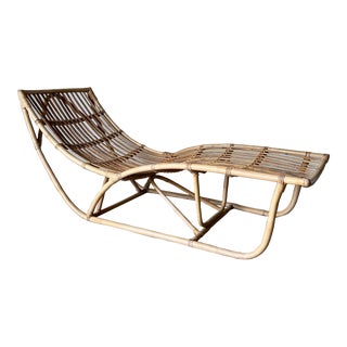 Vintage Franco Albini - Style Organic Bamboo and Rattan Chaise Lounge/Sold For Sale