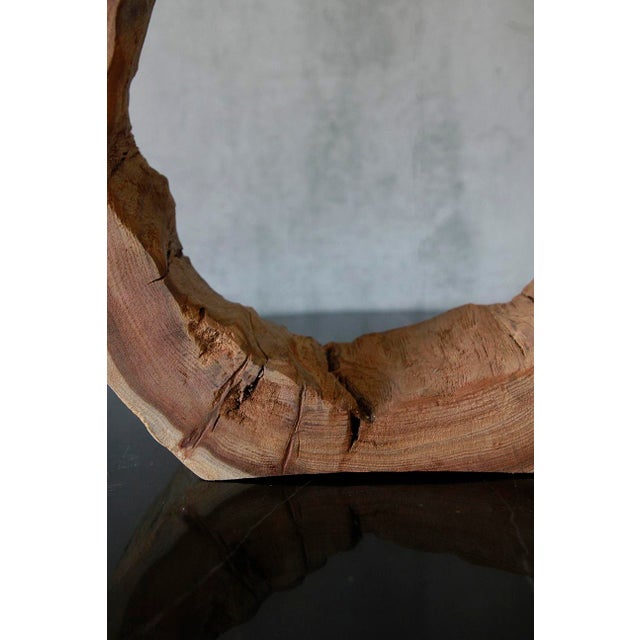 Rustic Teak Wood Table Lamp, Vintage Circular Design For Sale In Los Angeles - Image 6 of 12
