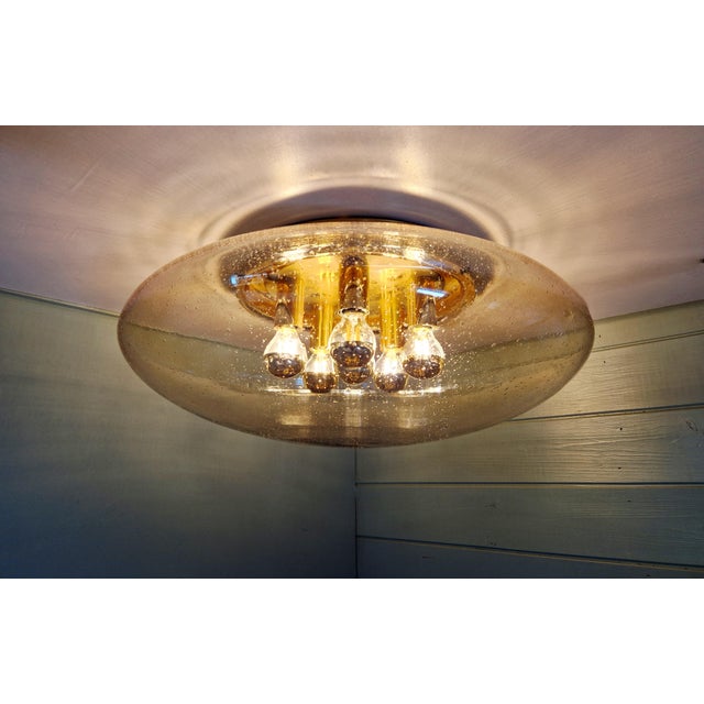 1970s Large Ceiling Light in Brass and Bubbled Blown Glass from Glashütte Limburg, 1970s For Sale - Image 5 of 13