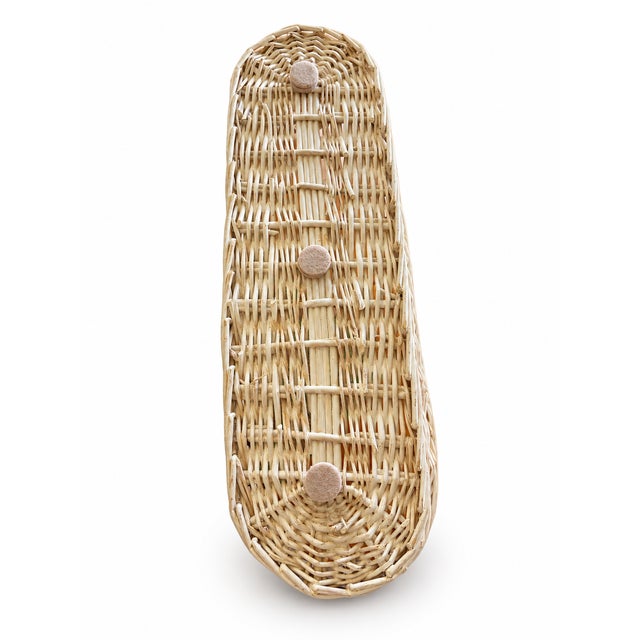 Vintage Long 21 Inch Antique White Painted Wicker Bread Basket With Handles For Sale - Image 4 of 4