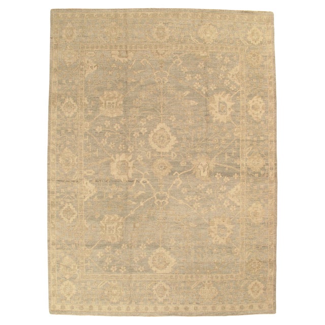 Vintage Oushak Carpet, Oriental Rug, Handmade Green Grey, Ivory, Saffron For Sale - Image 16 of 18