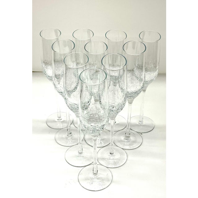 Mid 20th Century Stemware Set of 10 Beautiful Modern Champagne Flutes With Ice Crackle Effect For Sale - Image 18 of 18
