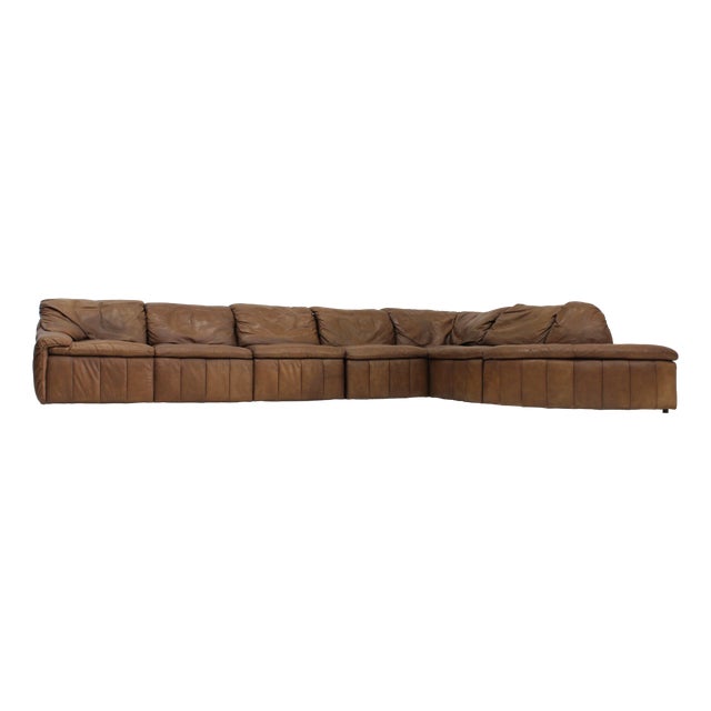 Vintage Brown Leather Modular Sofa from Laauser, 1970s, Set of 7 For Sale