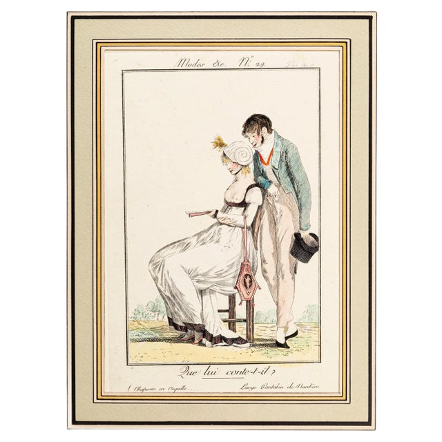 Que lui conte-t-il? - From Modes et Manières du jour à Paris\. Early 19th Century For Sale