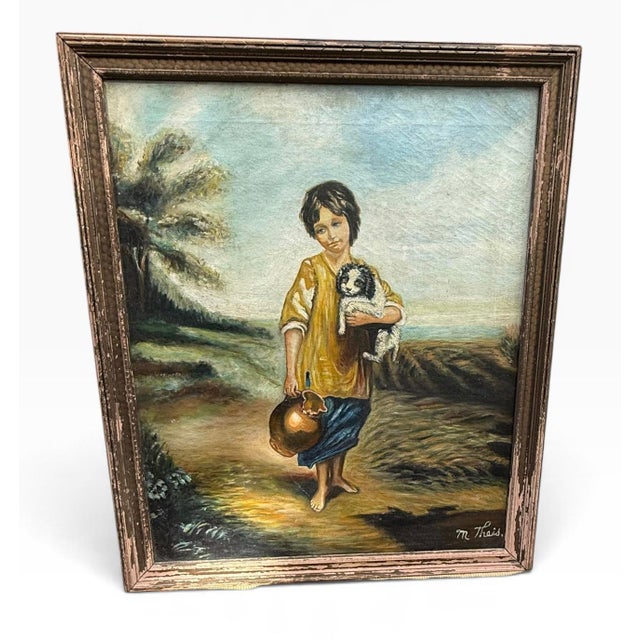 Mid-20th Century English Style "The Cottage Girl" Oil on Canvas Painting After Gainsborough - Framed For Sale - Image 12 of 12
