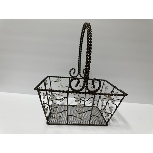 French Country Vintage Late 20th Century Aged Iron and Acrylic Leaf Accent Basket With Handle For Sale - Image 3 of 12