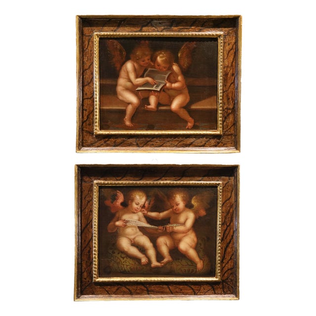 Guglielmo Caccia, Detto Il Moncalvo, Angels Hunting Couple Paintings, 1620, Oil on Canvas For Sale