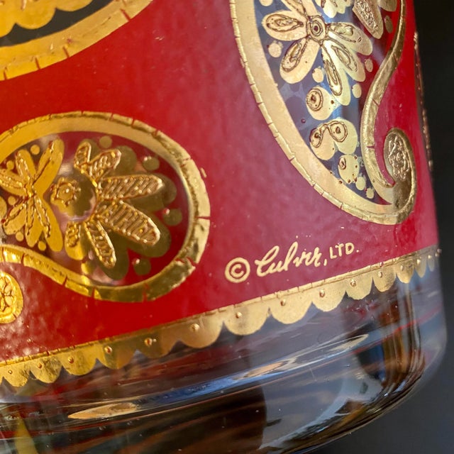 Metal 1960s Culver Paisley Old Fashioned Drinking Glasses With Ice Bucket and Serving Tray Set- 10 Pieces For Sale - Image 7 of 11