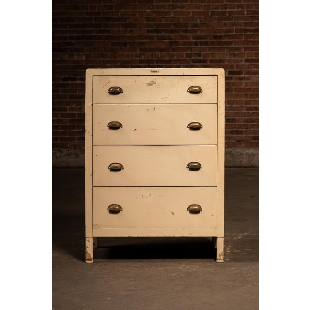 Art Deco Vintage Metal Lowboy Dresser in Cream Enamel For Sale - Image 3 of 15