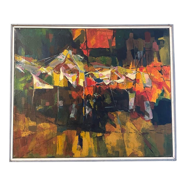 1960s Pieter Smoor (1899–1980) “Open Air Market Stalls — San Miguel De Allende” Oil on Canvas For Sale