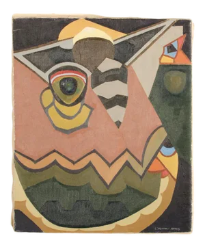 Early 20th Century "Le Crepuscule" Modernist Abstract Shapes Oil Painting by Ernest Yarrow-Jones