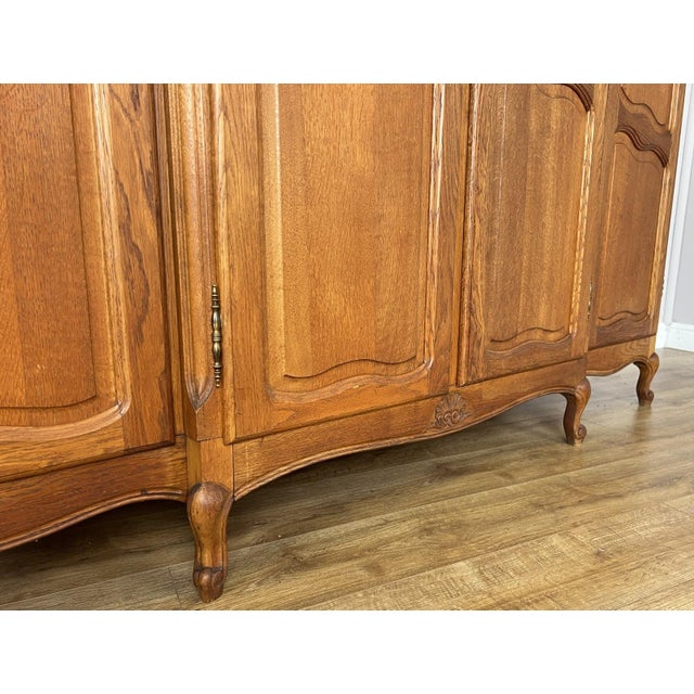 Gold Vintage Louis XVI French Oak Four Door Carved Wardrobe For Sale - Image 8 of 12