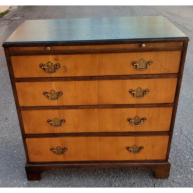 1940s Baker Furniture Satinwood and Walnut Chest With Pull Out Tray For Sale - Image 12 of 12