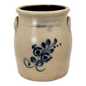 Antique 1870s American Blue Decorated 2 Gallon Stoneware Storage Jar by New York Stoneware Company