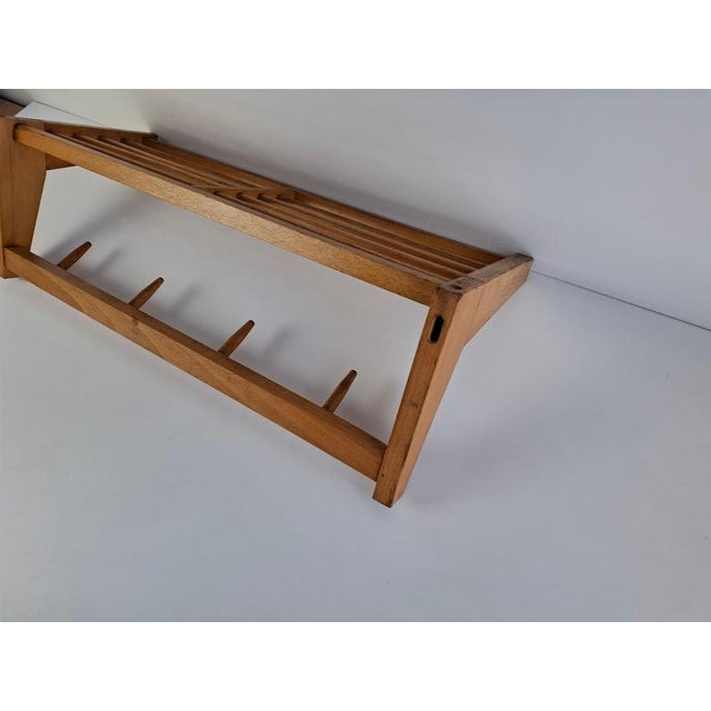 Mid-Century Modern Czechoslovak Wooden Wall Coat Rack with Shelf, 1970 For Sale - Image 4 of 15