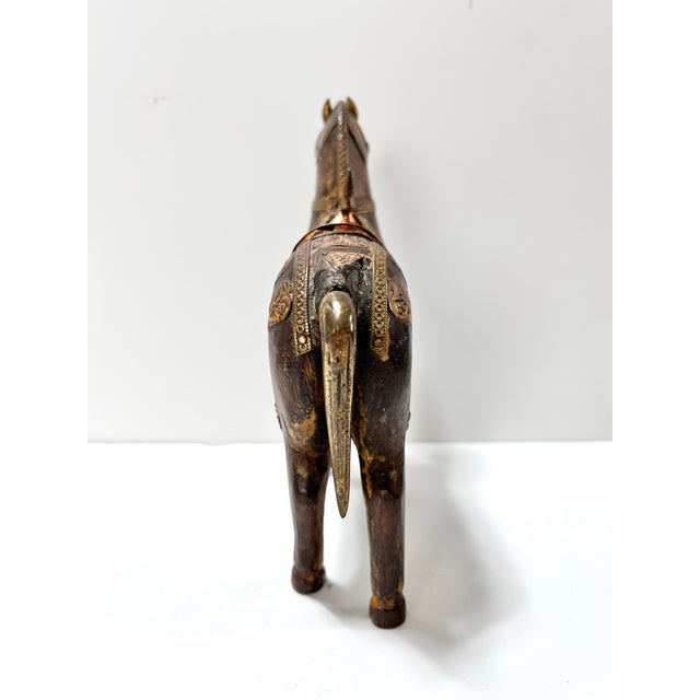 Vintage Carved Wood Horse Sculpture With Brass Inlay For Sale In Louisville - Image 6 of 10