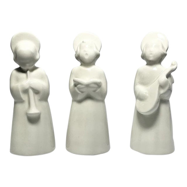1980s Royal Copenhagen 3 Cream-White Porcelain Musical Angel Figurines For Sale