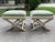 Striking pair of Mid-Century X form upholstered benches, circa 1960s - 1970s. These stunning stools are designed with two...