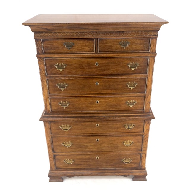 Chippendale Bracket Feet Chippendale Style Solid Chestnut Brass Pulls Chest on Chest Dresser For Sale - Image 3 of 10