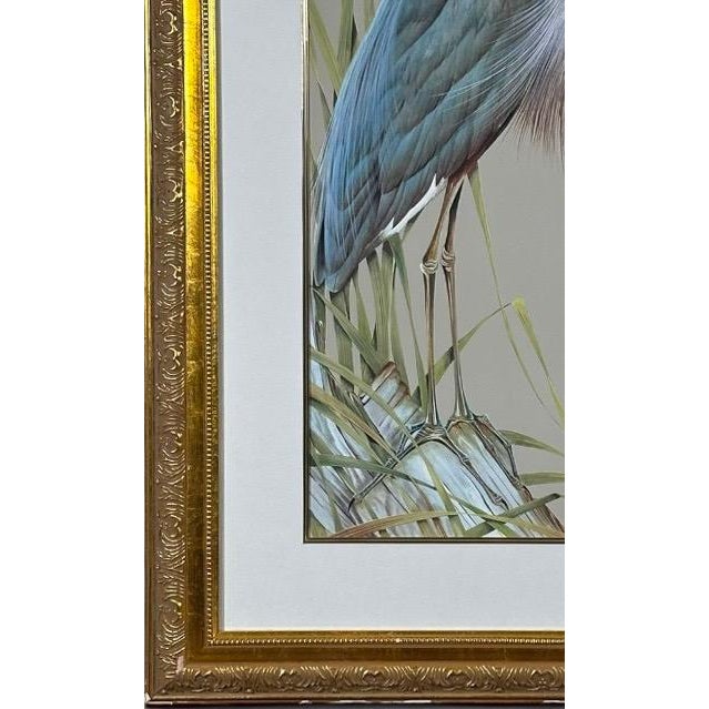 Gray Late 20th Century Art LaMay Signed Limited Edition Bay Blue Heron Gold Gilt Framed Giclee For Sale - Image 8 of 14