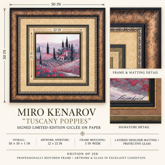 Late 20th Century Miro Kenarov Signed Limited-Edition “Tuscany Poppies” Giclée in Monumental 50-Inch Frame For Sale In Los Angeles - Image 6 of 6