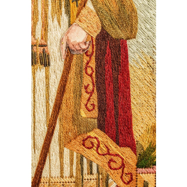 Gold Rare Hand Made Antique Religious Devotional Textile Artwork 19th Century Religious Silkwork Catholic Bishop Saint Home Wall Decor For Sale - Image 8 of 18