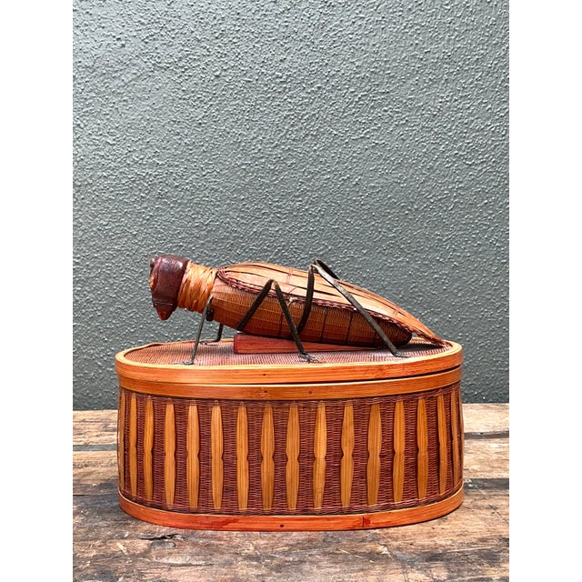 Late 20th Century Vintage Shanghai Weave Woven Rattan Bug Box For Sale - Image 5 of 12