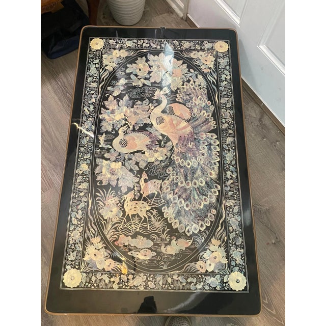 Chinoiserie 1970s Vintage Chinoiserie Peacock Low Folding Tea Coffee Table For Sale - Image 3 of 11