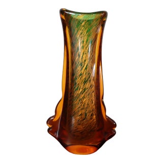 Amber Murano Glass Vase For Sale