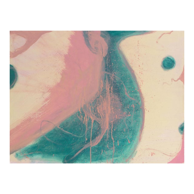 'Abstract in Turquoise and Rose' by C. Maxwell, Large American School Oil Abstraction For Sale