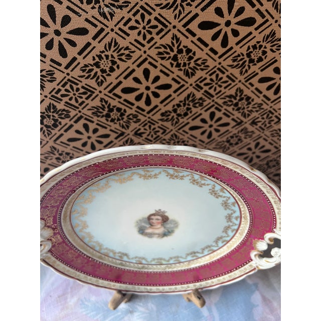 Antique Vintage Bawo & Dotter Marie Antoinette Portrait Beaded Cranberry & Gold Cake Plate For Sale - Image 4 of 13
