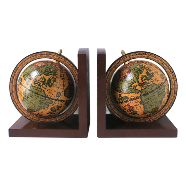 Italian World Globe Bookends, Pair For Sale