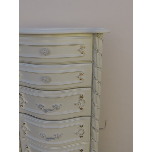 French Shabby Chic Painted Carved Tall Narrow Lingerie Jewelry Chest 6406 For Sale - Image 11 of 18