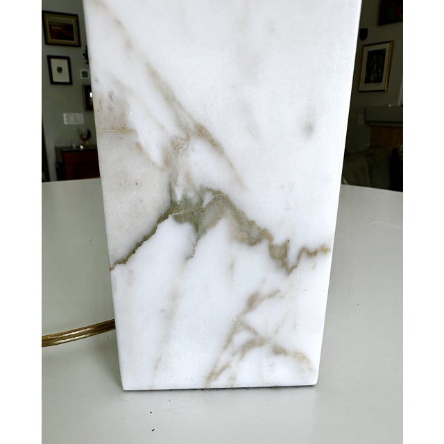 1960s Single t.h. Robsjohn-Gibbings for Hansen Table Lamp White Marble & Brass For Sale - Image 10 of 14