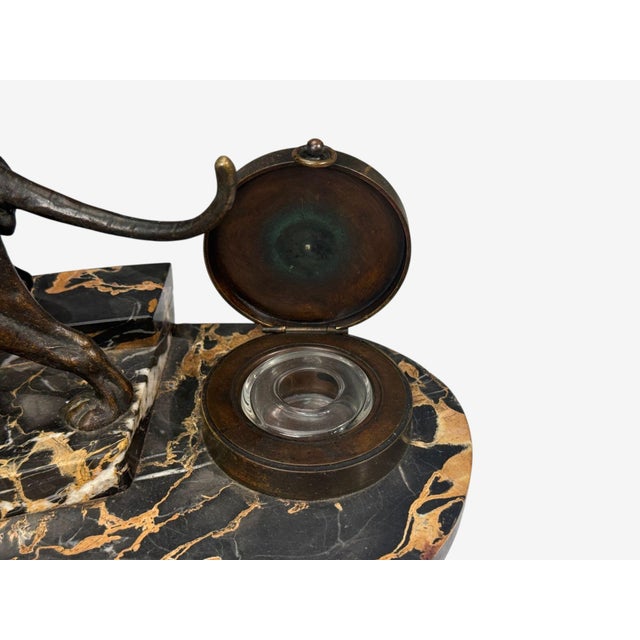 Art Deco, Inkwell Desk Set, Pen Holder, Marble, Bronze Panthers, 1920s For Sale - Image 11 of 13