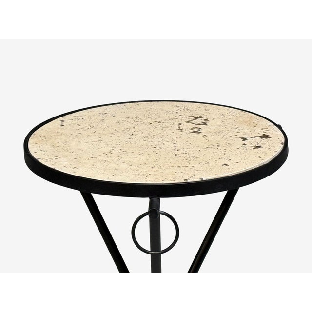 Jean-Michel Frank Style, Side Tables, Iron, Travertine, 20th C. For Sale In New York - Image 6 of 10