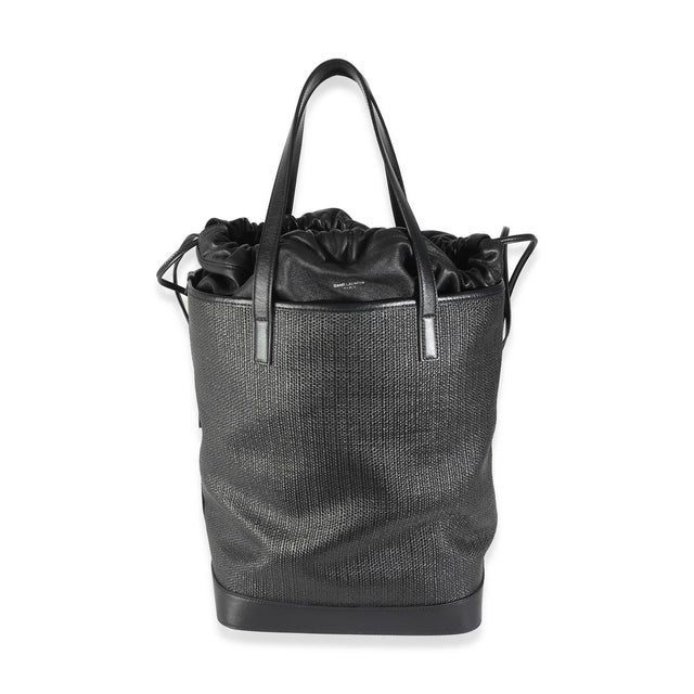 Yves Saint Laurent Black Linen Canvas Teddy Shopping Bag For Sale - Image 4 of 7