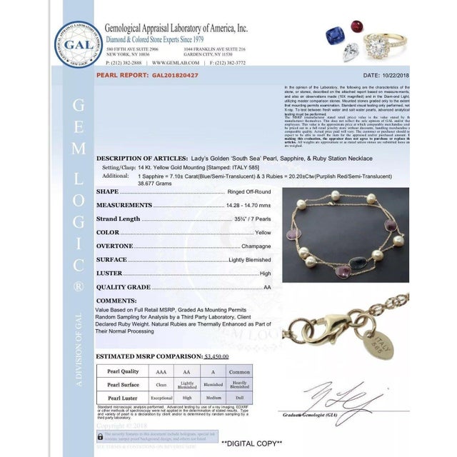 Red South Sea Pearl Sapphire Ruby 14 Karat Necklace Italy Certified For Sale - Image 8 of 12