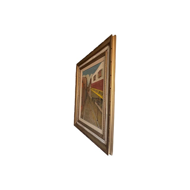 Mid-Century Modern Vintage Mid Century Modern Canvas Oil Painting Framed Impressionist Street Scene Wall Art 1961 For Sale - Image 3 of 11