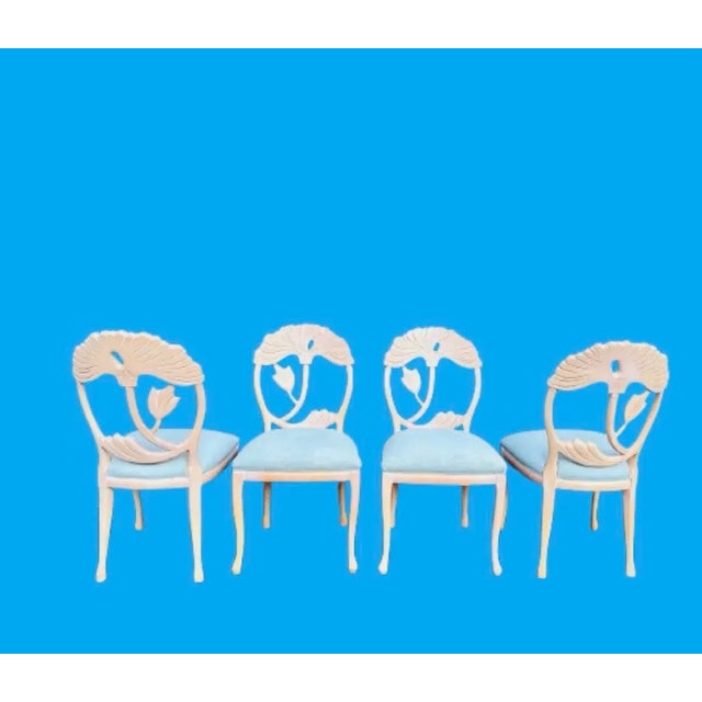 Alabaster Vintage Hand Carved Italian Dining Chairs With New Upholstery in the Style of Phyllis Morris - Set of 4 For Sale - Image 8 of 11