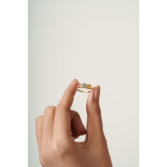 1.53 Carat Multi-Sapphire & Diamond Three-Stone Vintage 14k Gold Ring Size 6 For Sale - Image 13 of 17