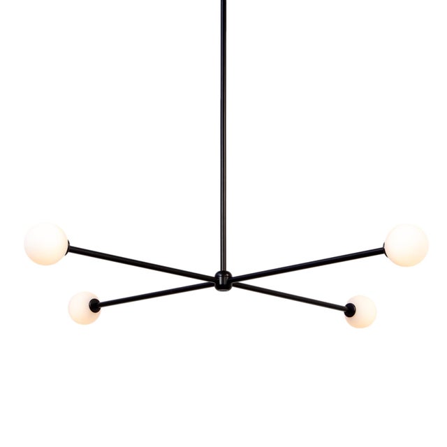Globe 4 Chandelier, Black, Modern, 3 Inches Glass Globes, by Research.Lighting, Modern, Minimal Hanging Light, Floor Model For Sale - Image 4 of 11