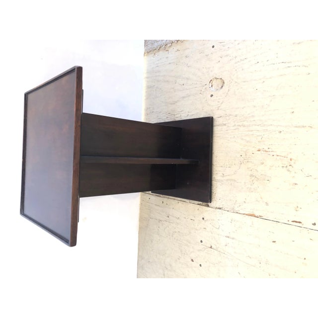 Exquisite small square mahogany drinks table in French Moderne style.