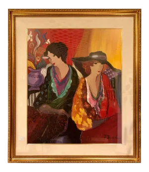 Lithograph by Patricia Govezensky of Two Woman Gilt Framed Signed
