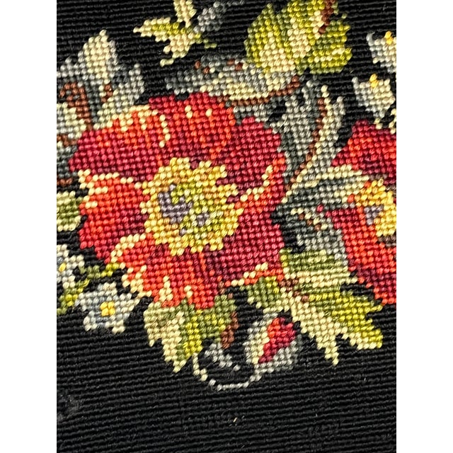 Set of 4 Vintage Petit Point Floral Needlepoint Pillows With Gold Fringe Trim For Sale - Image 11 of 12